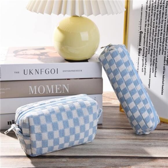 Checkered Cosmetic Bag and Makeup Brush Storage Bag - Large Capacity Organizer - Picture 5 of 8